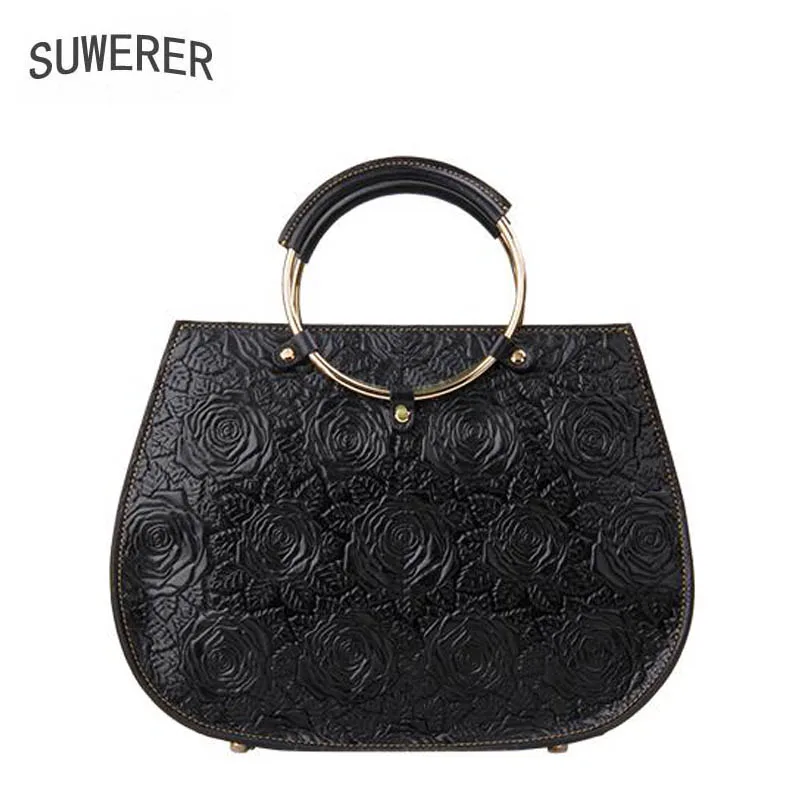 

SUWERER NEW Real Cowhide Flower bag luxury handbags women bags designer women Genuine Leather bag