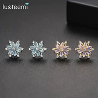luoteemi green pink flower stud earrings for women wedding fashion jewelry snowflake brincos bijoux femme child friendship gifts