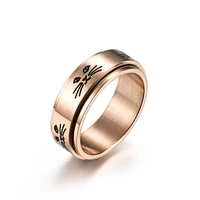 inschic free shipping korean style cute animal cats face titanium steel rotate lovers rings for couple rose golden finger ring