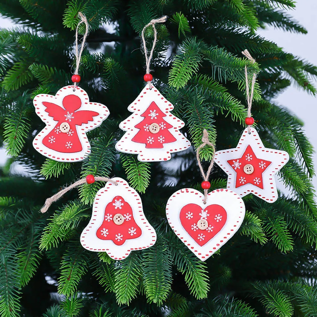 

3pcs Christmas Printed Wooden Pendants Star Angel Heart Shapes Hanging Ornaments Xmas Tree Decorations