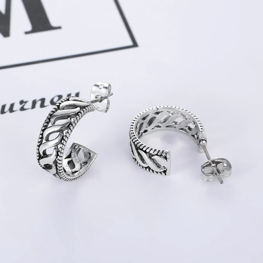 European Vintage Silver Color Buddha Earrings Circle Handmade Middle Stud Earring Bali Wrap for Women Fashion Jewelry | Украшения и