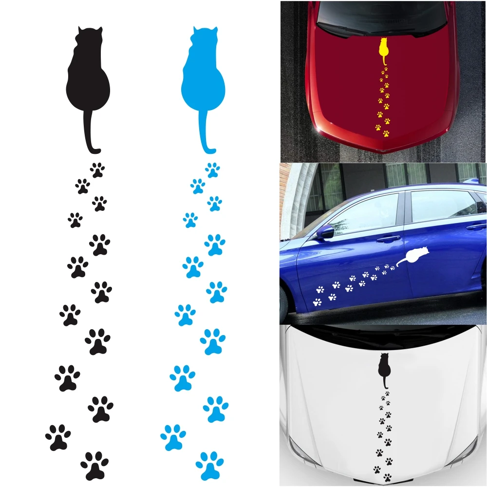 

Cartoon Cat Car Sticker Footprint Car Modeling Funny Cat Car Sticker Applique Movable Decorative Car Accessories