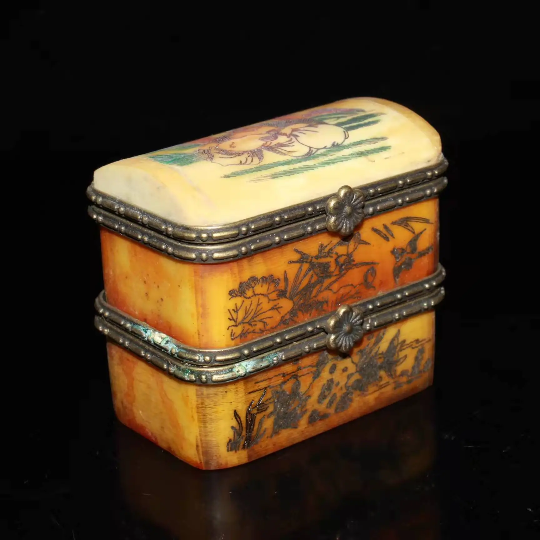 

Редкая Ола и коробка для резьбы по кости, птица и цветок, бесплатная доставка