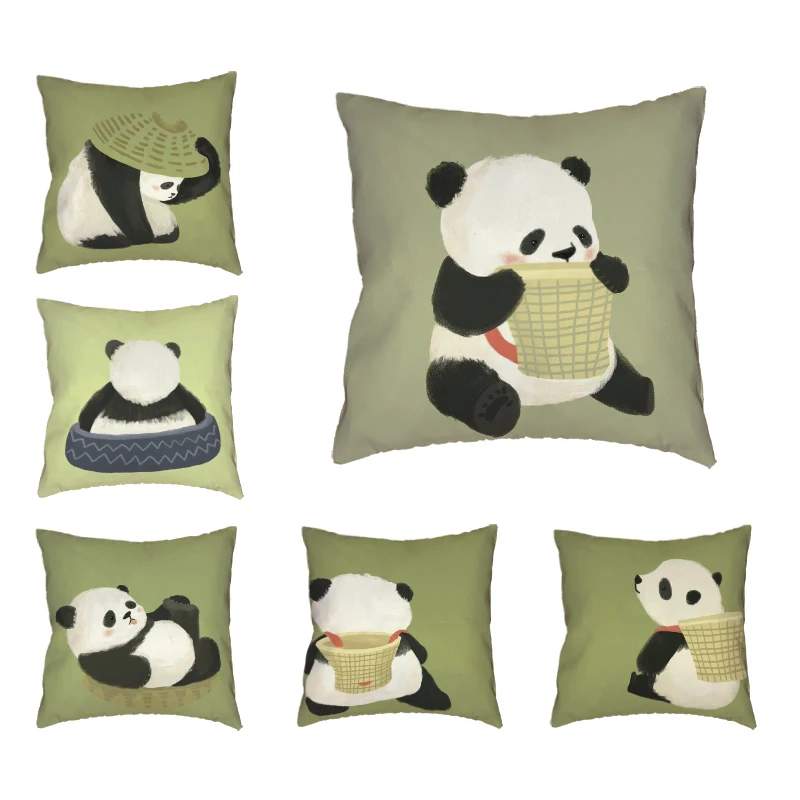 Зеленая простая свежая и милая панда детская шляпа наволочка 45*45 см персиковая