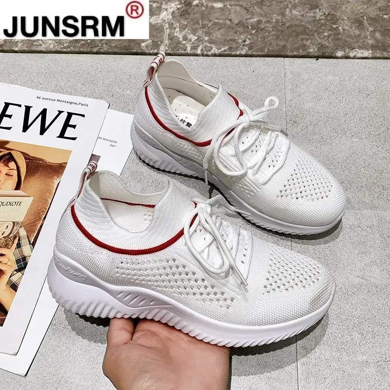

2021 Spring Fashion Women Casual Shoes Comfortable Lace-up Women Vulcanized Shoes Mesh Breathable Lightweight Soft Sole Sneakers