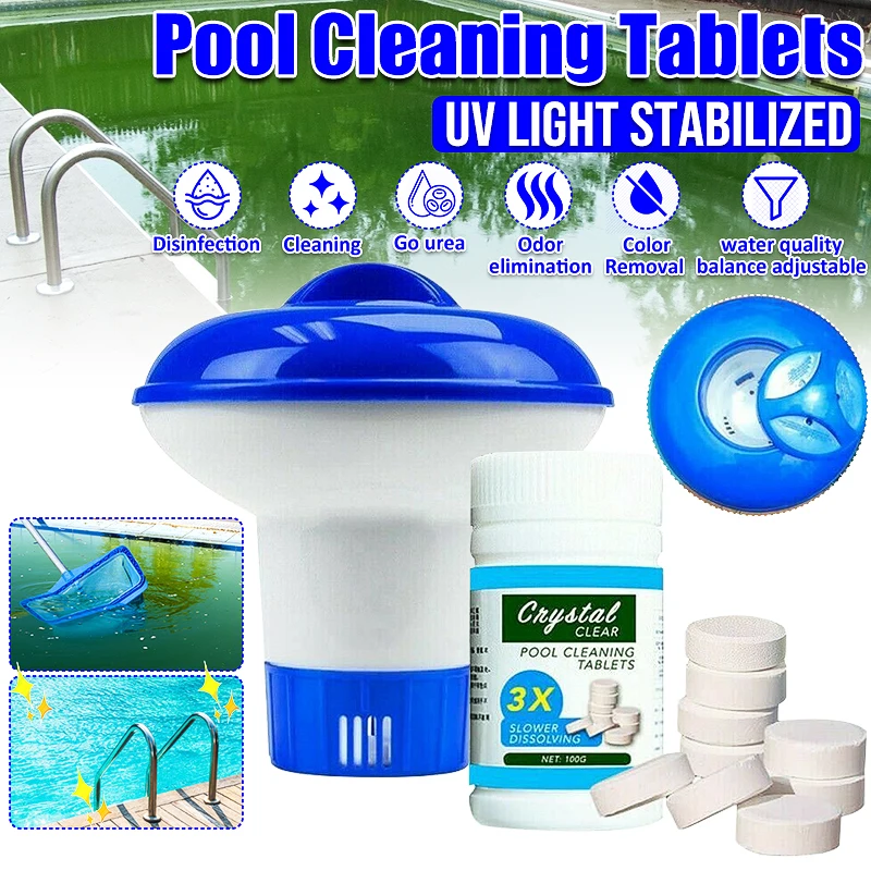 100 г таблетки для чистки бассейна w дозировщик очищает воду дезинфицирует хлорные