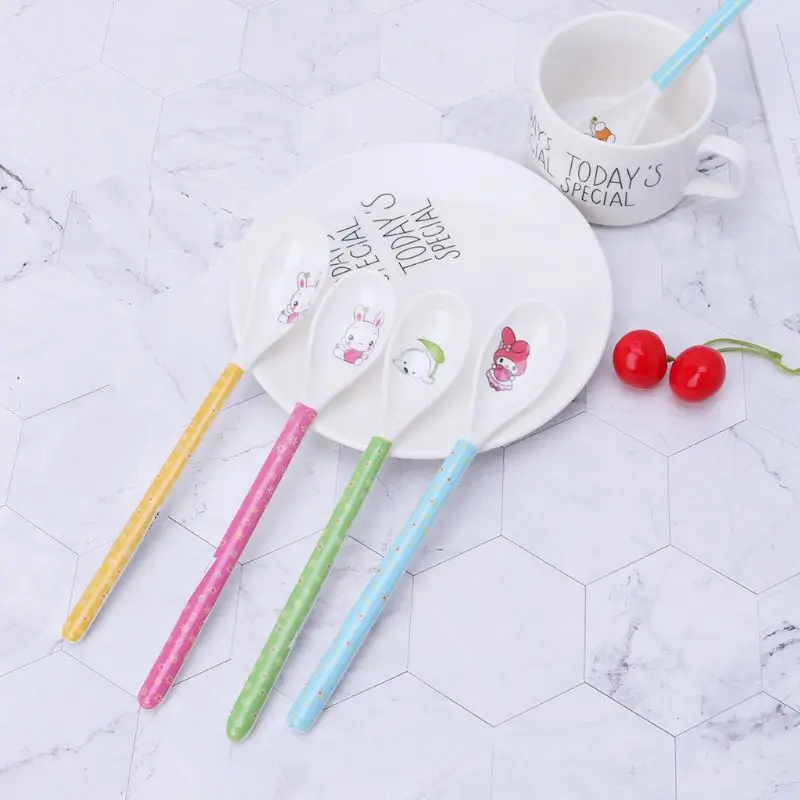 

Baby Spoon Long Handle Feeding Newborn Infant Cartoon Food Grade Dishes Cutlery Spoons Safe Non Toxic Accessories