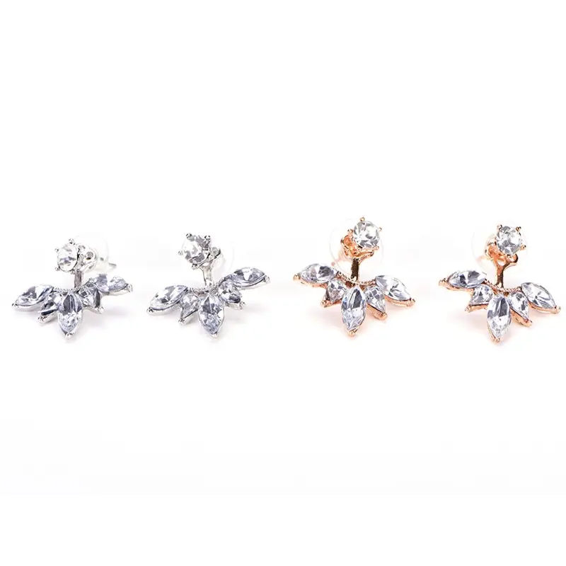 Модные серьги-гвоздики в виде листьев Стразы золотого и серебряного цвета серьги