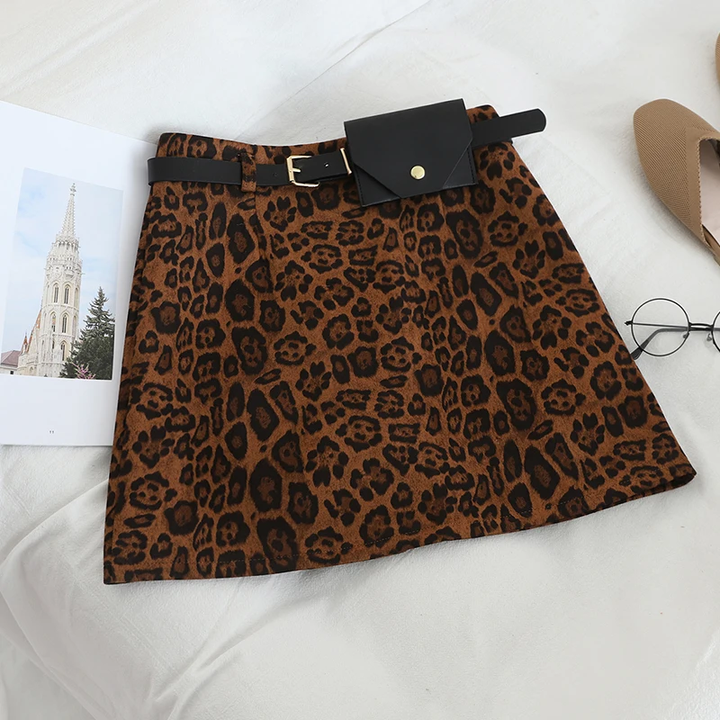 Женские юбки леопарда HELIAR мини с высокой талией и поясом широкими штанинами на