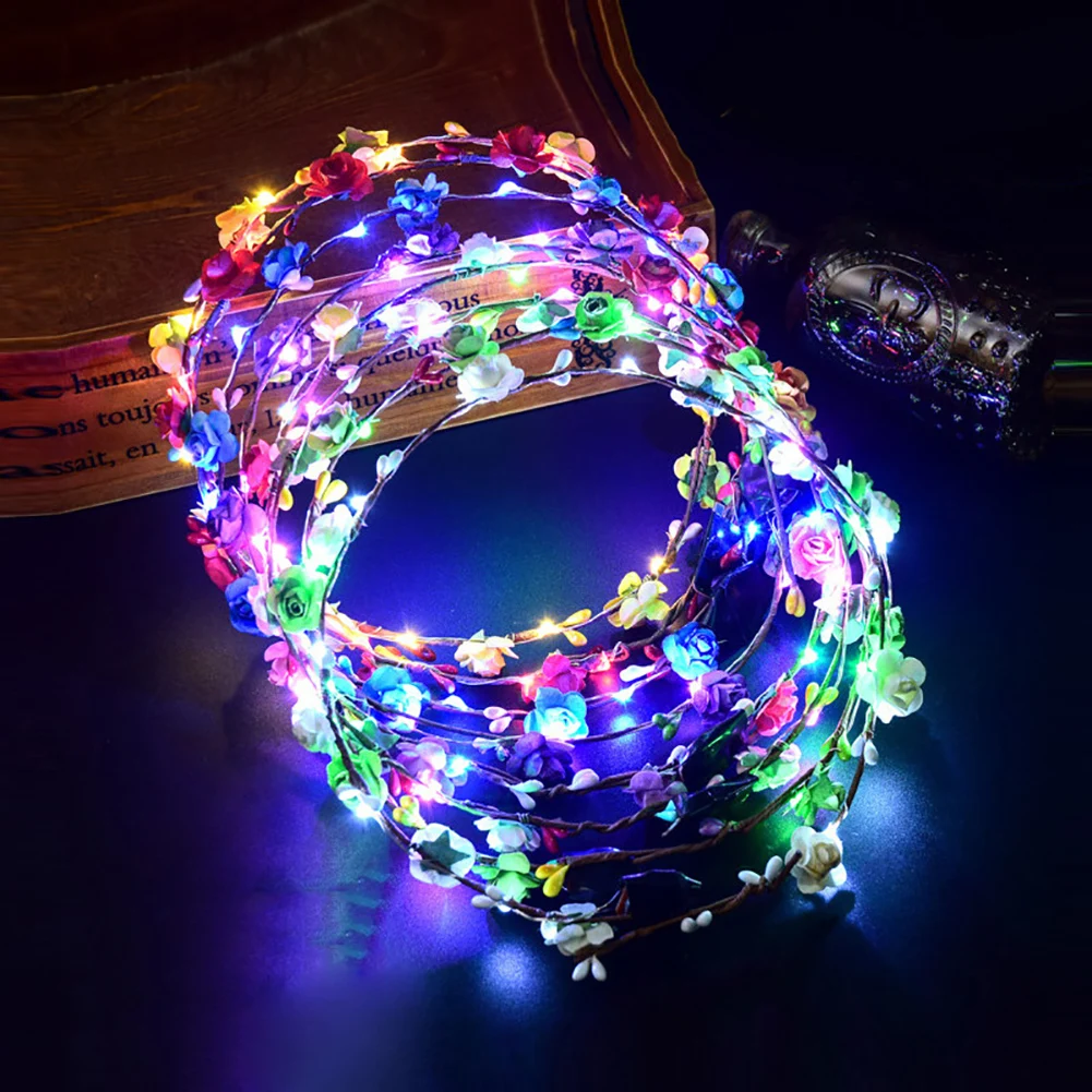 LED Glowing Women Girls Flower Headband Hairwear Head Wreath Crown Tiara Headwear Festival Photo Shoot Concert Party Supplies | Игрушки и
