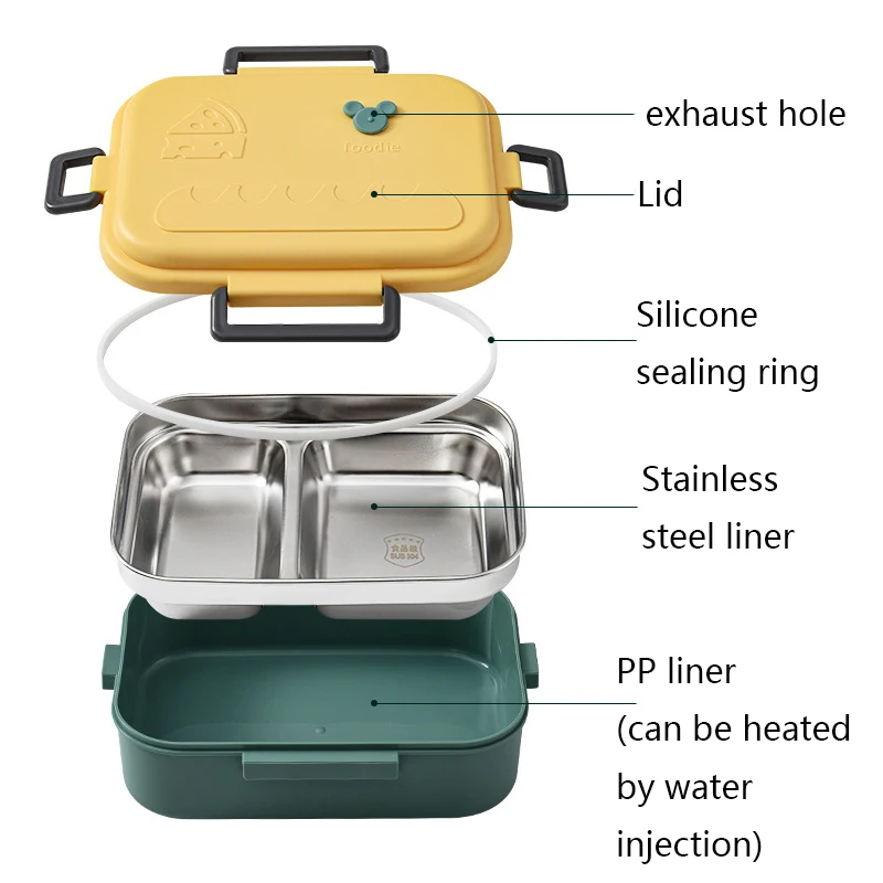 Stainless Steel LunchBox Bento Box For Kids Office Worker 2 Compartments Microwae Heating Lunch Container Food Storage | Дом и сад