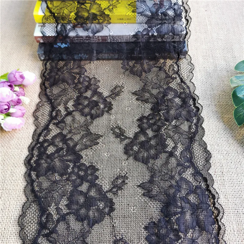 

26cm High Quality Black Elastic Wide Swiss Lace Fabric On The Grid Sewing Accessori Ribbon Wide For Crafts Decoration Diy E2261