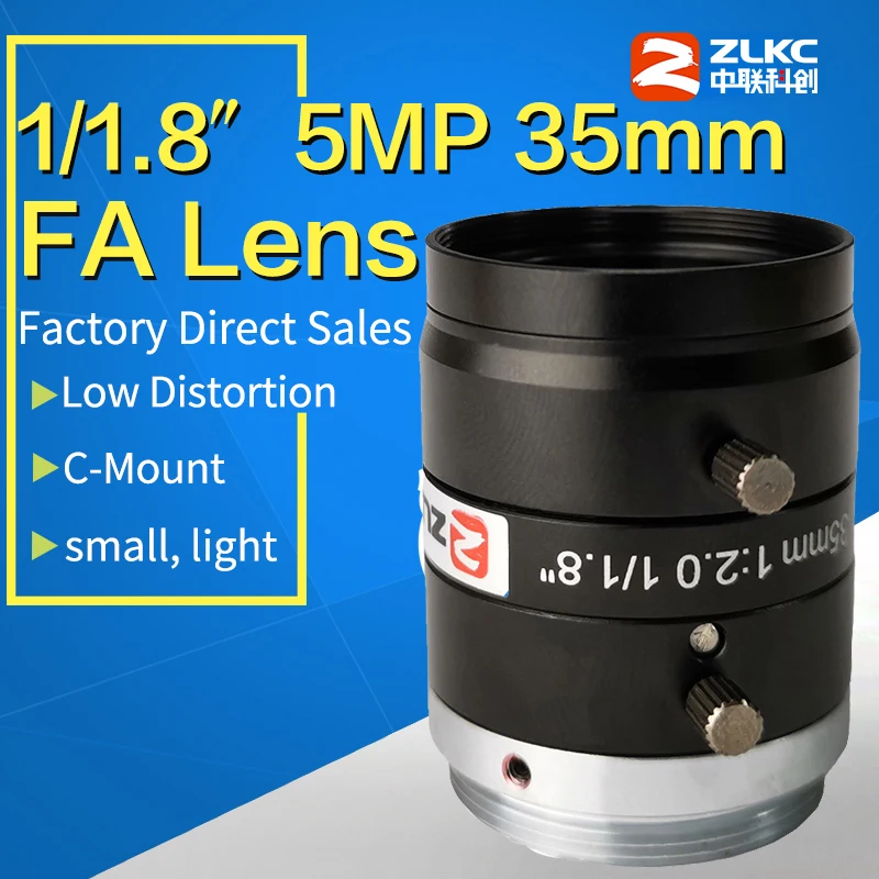 

C Mount 35mm Manual lris HD Lens For 1/1.8" FA High Performace For 5 Mega Pixel Camera Machine Vision Fixed Focal Length Lenses