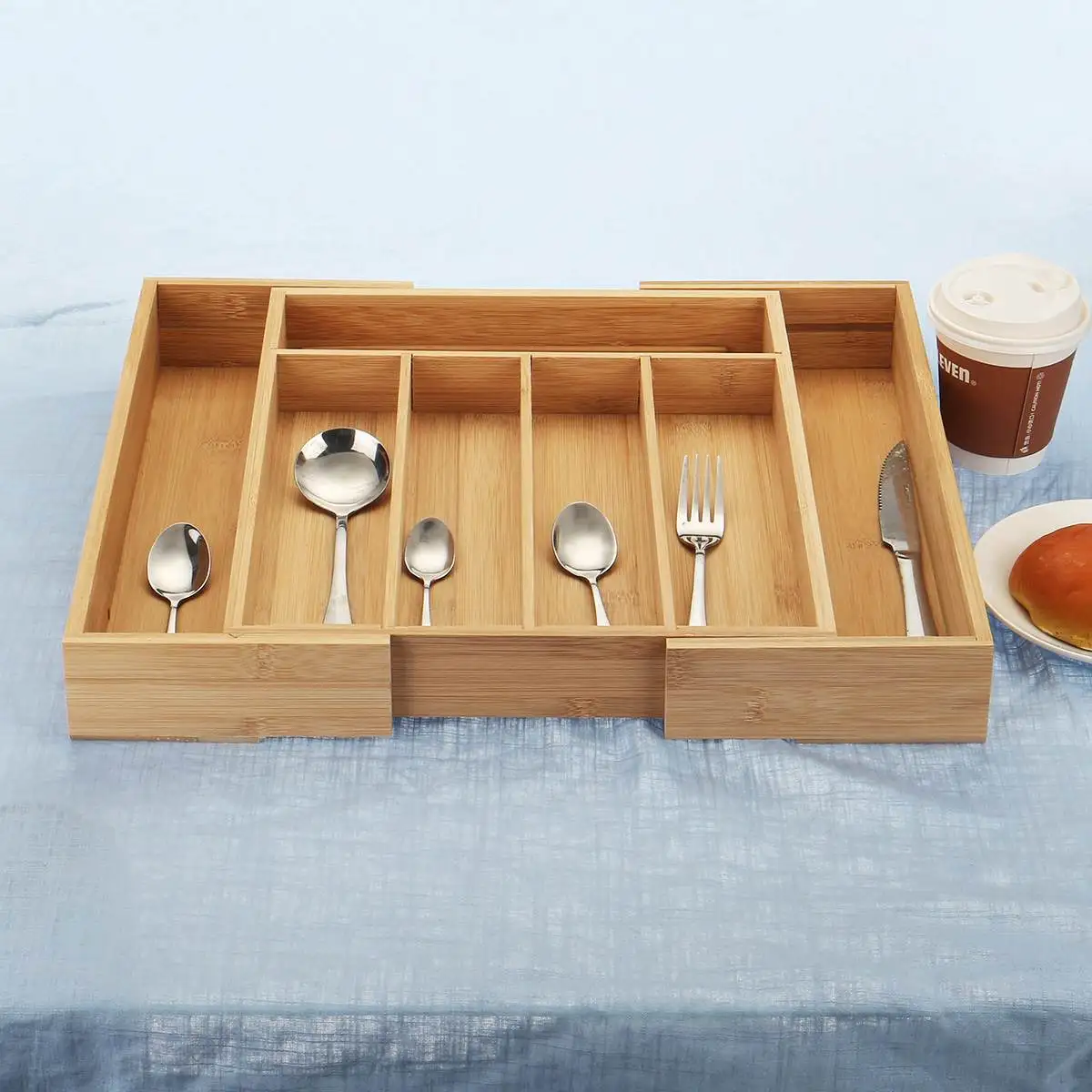 

Cutlery Storage Box Bamboo Knife Block Holder Drawer Knives Fork Spoons Storage Rack Knife Stand Cabinet Tray Kitchen Organizer