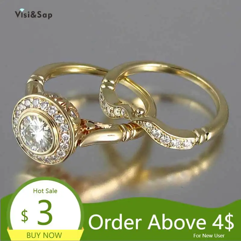 Женское и мужское свадебное кольцо Visisap в стиле ретро американская мода желтого