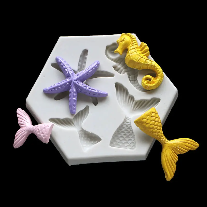 

Mermaid Starfish Seahorse Shaped Silicone Fondant Cake Decorating Mold Epoxy Resin Glue Molds Baking Tools Kitchen Accessories