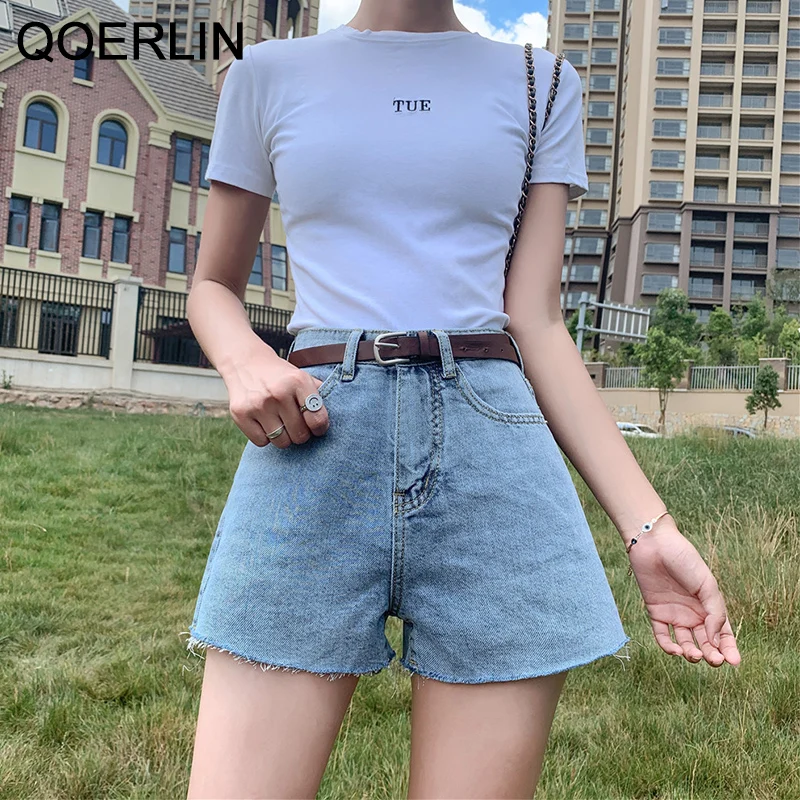 

QOERLIN Retro High Waist Denim Shorts Women's Loose A-line Wide Leg Stretch Summer Beach Sexy Hot Shorts Plus Size No Belt Jeans