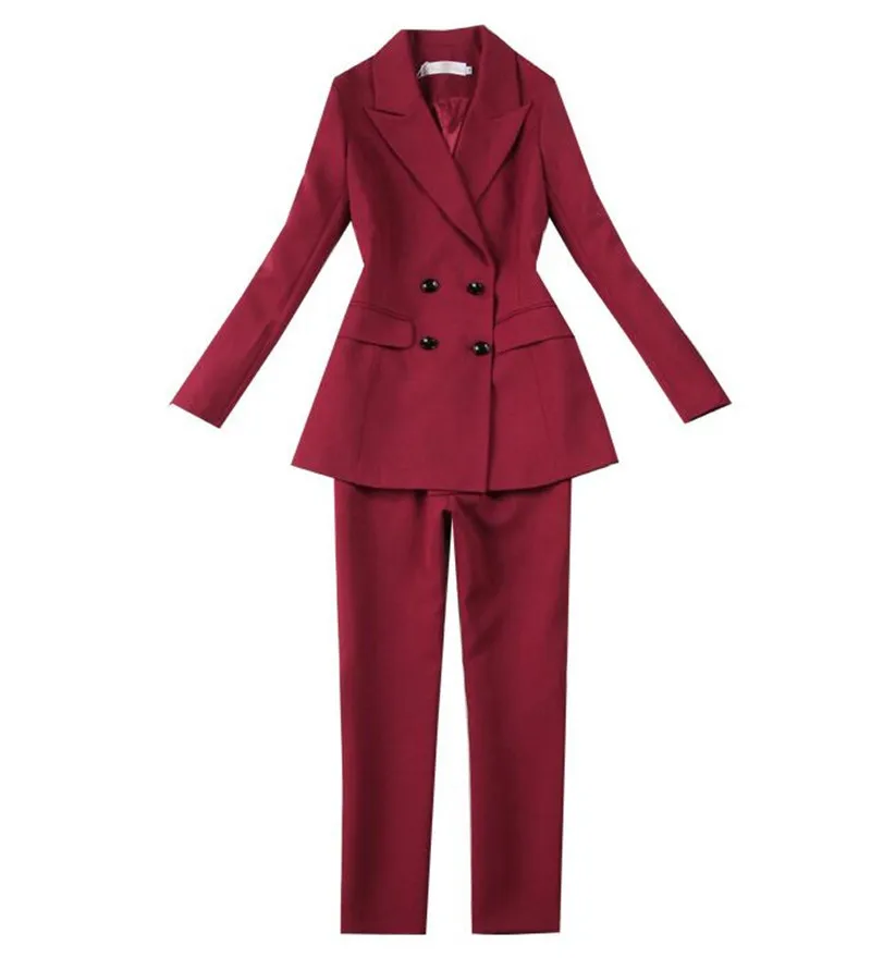 Женский костюм набор 2019 весна и осень бордовый с отворотом тонкий