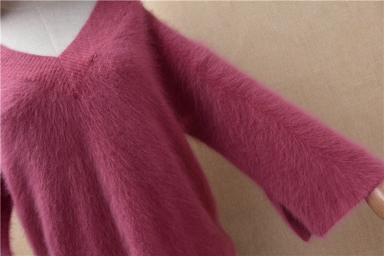 Пуловер женский вязаный из шерсти Ангорского Кролика с рукавами три четверти -