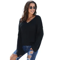 solid color bottoming shirt spring and autumn new european and american v neck long sleeve sweater rib knit pullover top