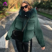 furry fur collar coat 2022 winter jacket women white duck down parkas female smooth army green white jacket thick warm outerwear