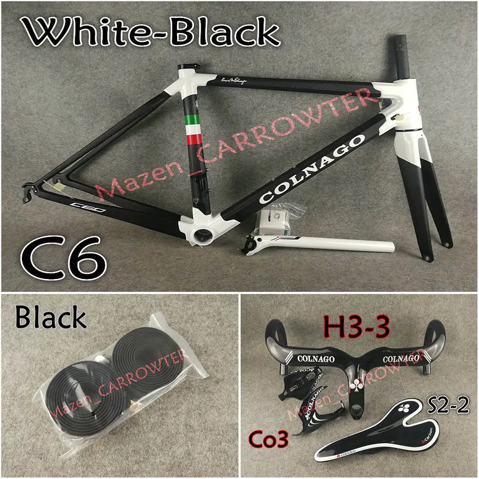 Package 2 3 к матовый черный белый Colnago C60 карбоновая рама+ руль+ седло+ клетки для бутылок+ 50 мм карбоновый набор колес с NOVATEC A271 ступицы - Цвет: Package 2