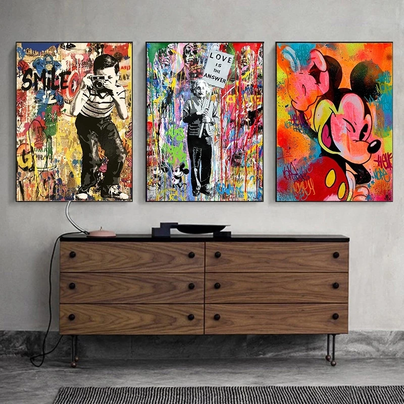 

Hd Prints Disney Home Decor Mickey Mouse Pictures Wall Graffiti Artwork Modular Poster Painting Canvas Living Room No Framework