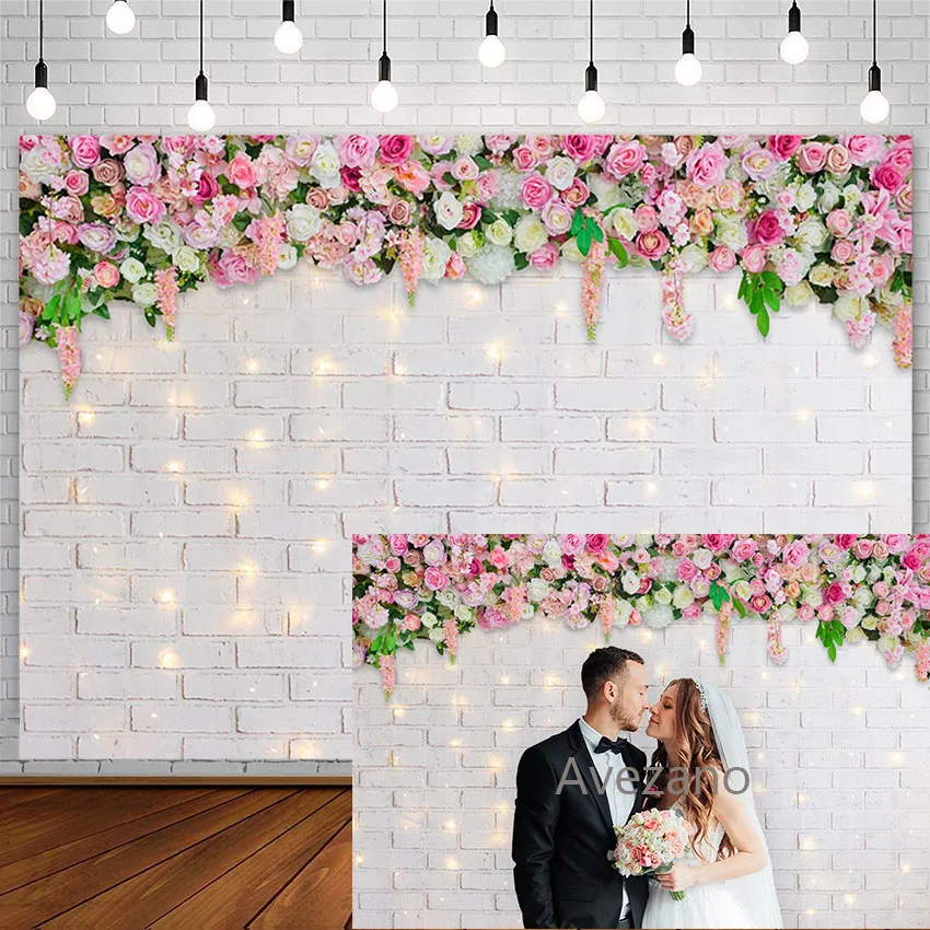 

Фон для свадебной фотосъемки Avezano, розовый цветок, Весенняя кирпичная стена, портретный фон для взрослых и детей, Декор, фотостудия, фотозона