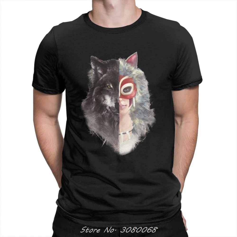 

Men T-Shirt Mononoke Hime Bring Down The Wolf's Head Awesome Short Sleeve Tees O-neck Clothing Cotton Design Shirts Streetwear