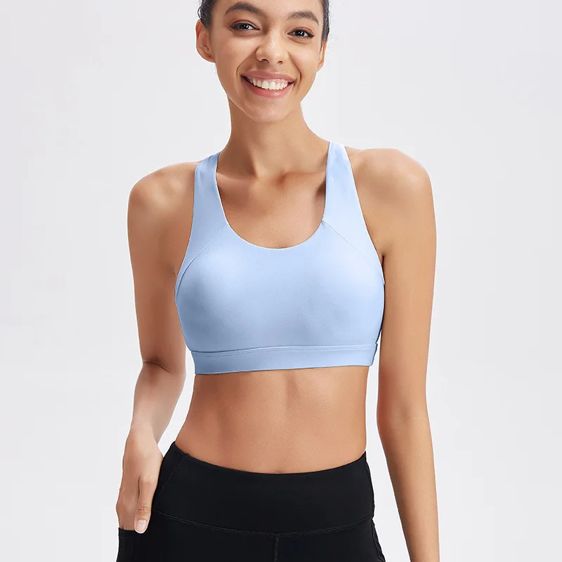 

Antibom Fitness Shockproof Breathable Brassiere Cross Back Straps Female Sports Vest Stretchy Padded Solid Running Gym Yoga Bra