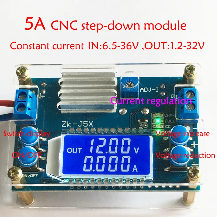 

DC DC Buck Converter CC CV Power Module 1.2-32V 5A Adjustable Regulated Power Supply Voltmeter Ammeter