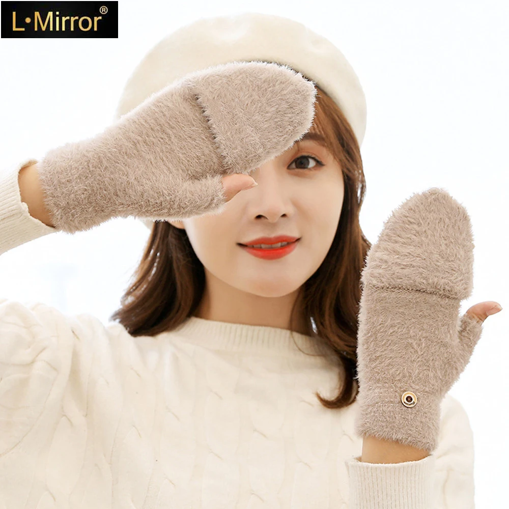 

L.Mirror, 1 пара, унисекс, Осень-зима, для улицы, вязаные, толстые, теплые, для вождения, для езды, перчатки с полупальцами, флип, волшебные перчатки...