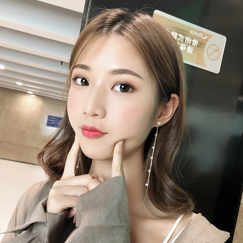 Women's Fashion Imitation Pearl Tassel Earrings, Long White Round Pearl Pendant Earrings for Wedding, Bridal Jewelry image 6