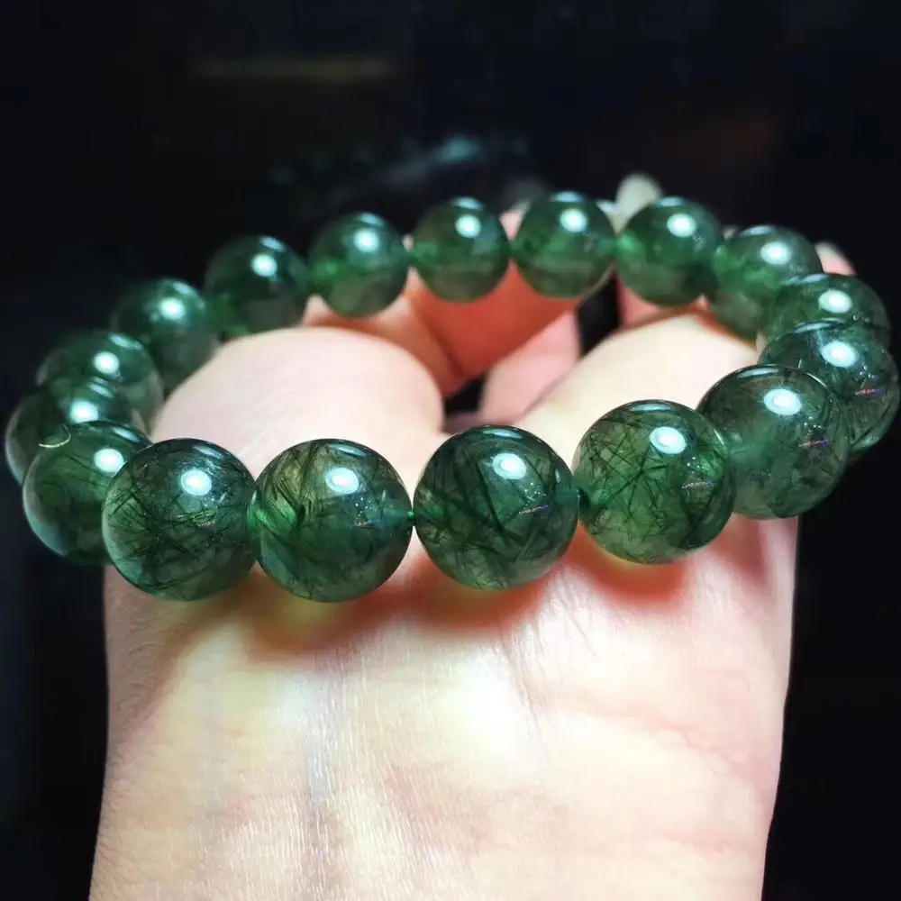 Браслет с натуральным зеленым рутиловым кварцем и драгоценным камнем 11 7 мм из