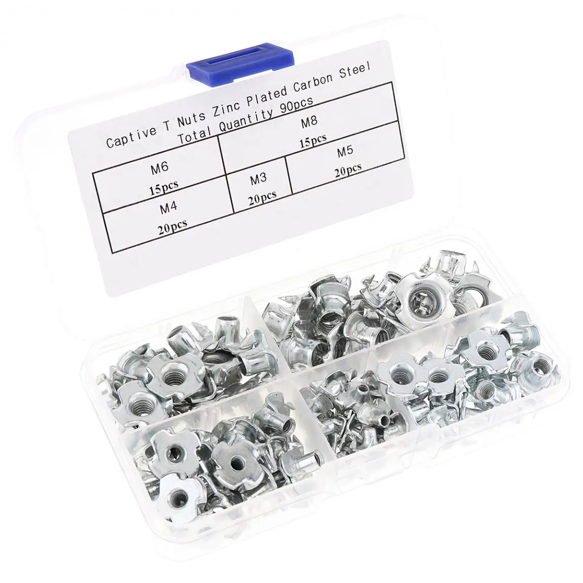 

Four claw screw 90pcs/set Zinc Plated Four Claws Nut M3 M4 M5 M6 M8 Speaker Nut T-nut Blind Pronged Tee Nut Furniture Hardware