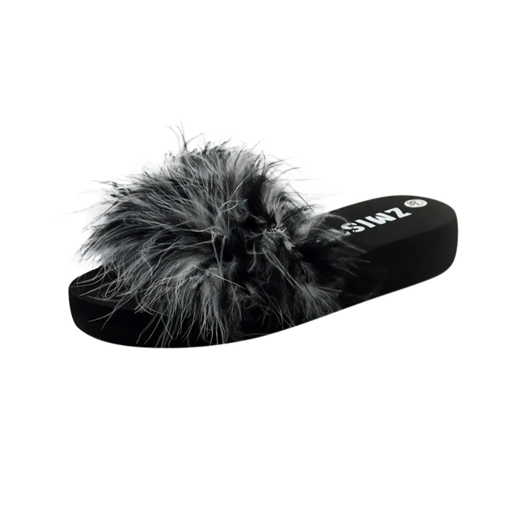 Женские Тапочки с перьями страуса домашние теплые меховые уличные Плюшевые