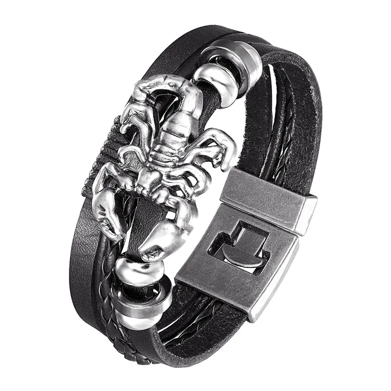 Новинка 2020 модный браслет мужской кожаный Скорпион скелет с бусинами в стиле рок