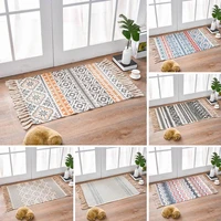 retro bohemian hand woven cotton linen carpet rug bedside rug geometric floor mat living room bedroom carpet home decor