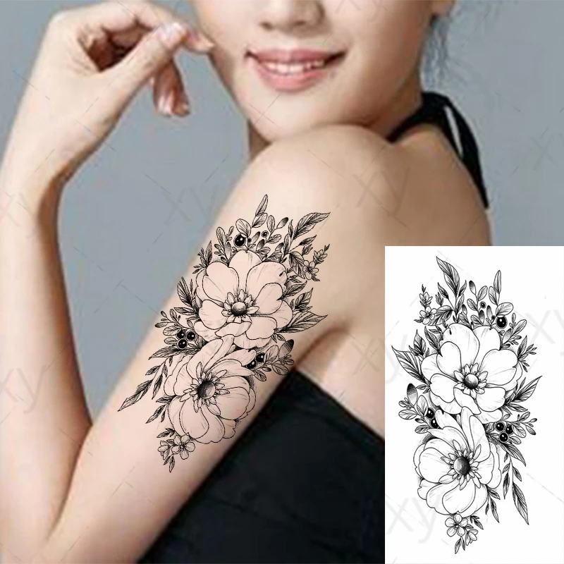 

Реалистичные сексуальные татуировки пиона, временные женские наклейки на руки с цветами для взрослых, водостойкие искусственные цветы, иск...