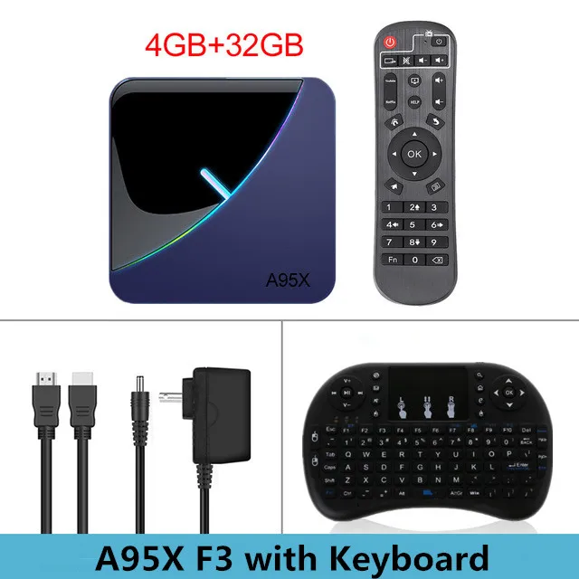 4G 32G keyboard A95X F3 RGB Light TV Box Android 9.0 Amlogic S905X3 Smart TV Box H.265 8K 60fps Netflix Youtube Plex Media Player A95XF3 X3 - Цвет: 4G 32G keyboard