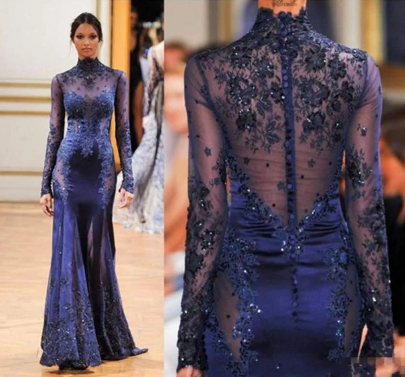 2020 Zuhair Murad кружевные Официальные Вечерние платья с высоким воротом длинным