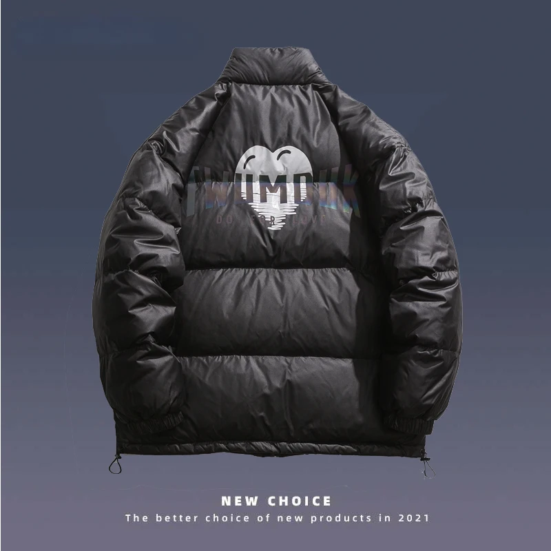 

Vintage Parkas Men Streetwear Letters Colorful Printing Stand-up Collar Down Jacket Mens Harajuku Hip Hop Thicken Loose Clothes
