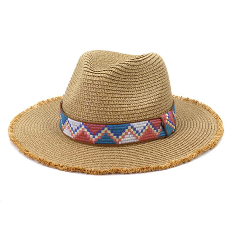 

straw hats women belt band khaki black summer spring sun hats wide brim casual outdoor sun protection outdoor beach summer hats