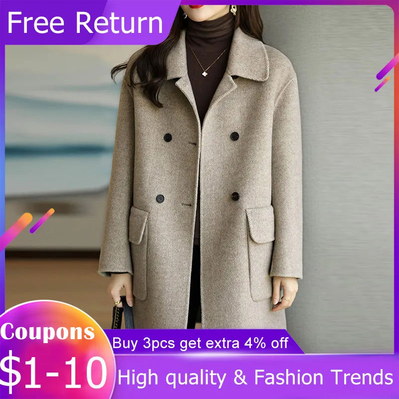 Женское шерстяное пальто, корейское модное офисное пальто средней длины кофейного цвета, утепленная приталенная куртка для осени и зимы, 2021 | Женская одежда | АлиЭкспресс
