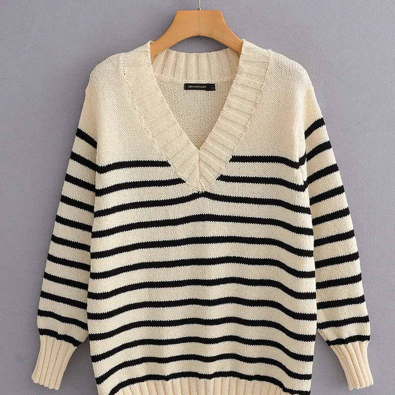 JFN60-1758 Европейская и американская мода полосатый трикотажный свитер | Женская