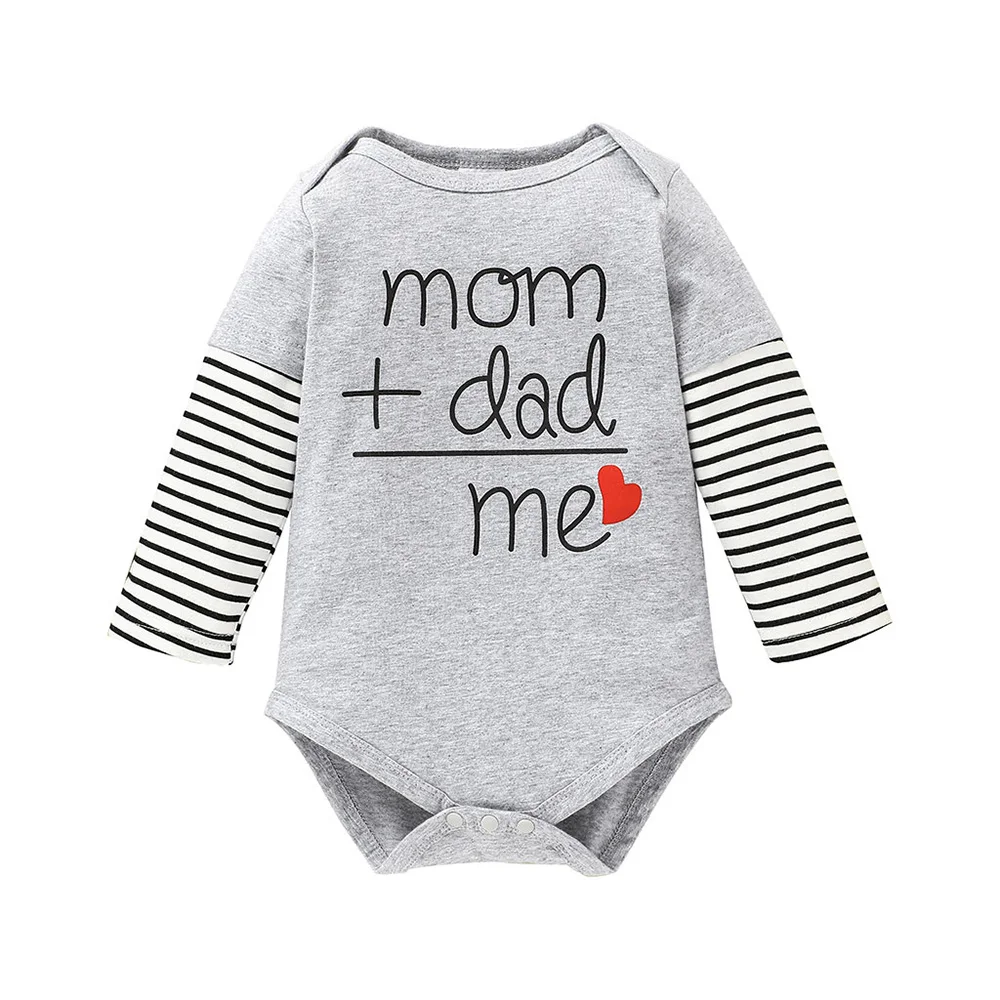 

2022 Newborn Baby All Seasons Cotton Letter Printing Pullover Striped Round Neck Baby Long Sleeve Jersey Fashion O-Neck Bodysuit