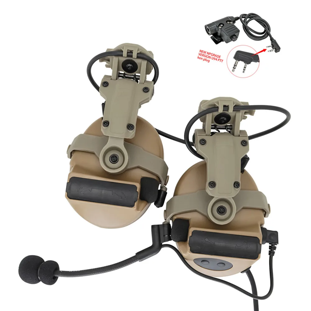 Outdoor pickup noise reduction air gun tactical shooting sponge headset helmet ARC track bracket headset + U94 PTT adapter