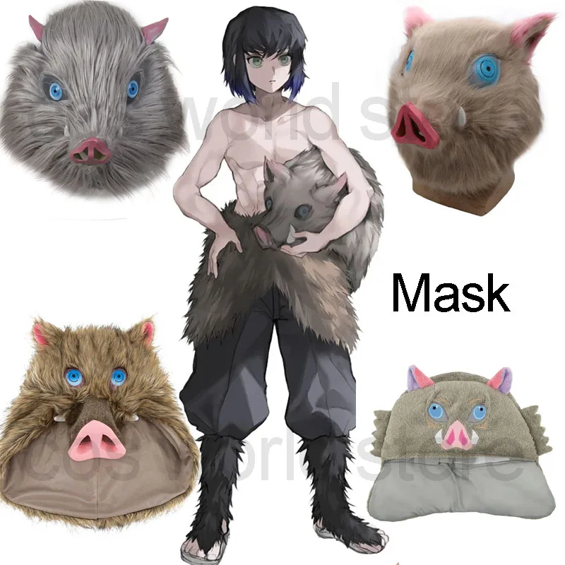 

Demon Slayer Mask Cosplay Costumes Props Hashibira Inosuke Pig Head Plush Helmet Hashibira Inosuk Hat Halloween Wild Boar Gift