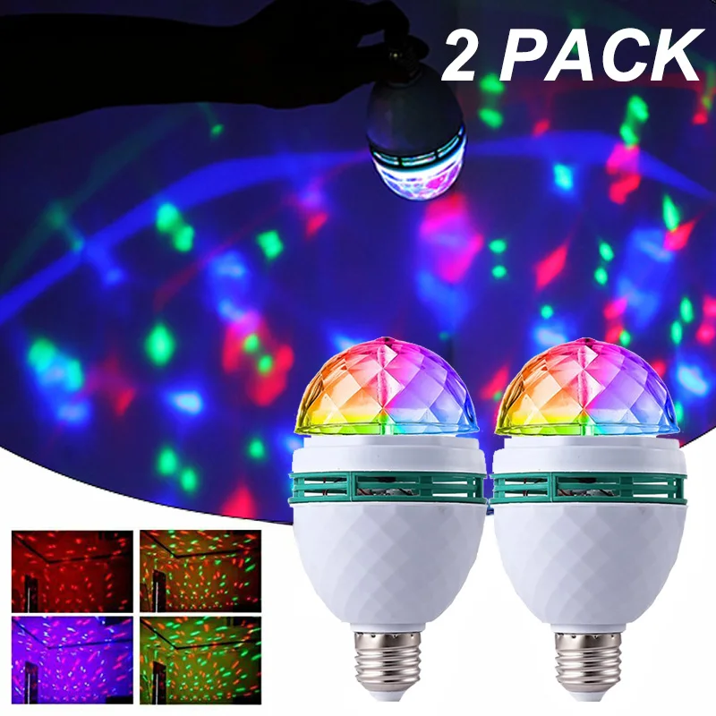 

New 2pcs E27 B22 3W Colorful Rotating Stage RGB LED Light Bulb Strobe Party Light Disco DJ Lamp