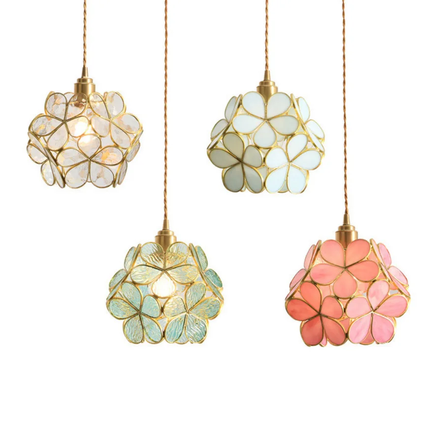 Современная креативная стеклянная люстра с цветами медный лепесток для спальни кабинета гостиной столовой